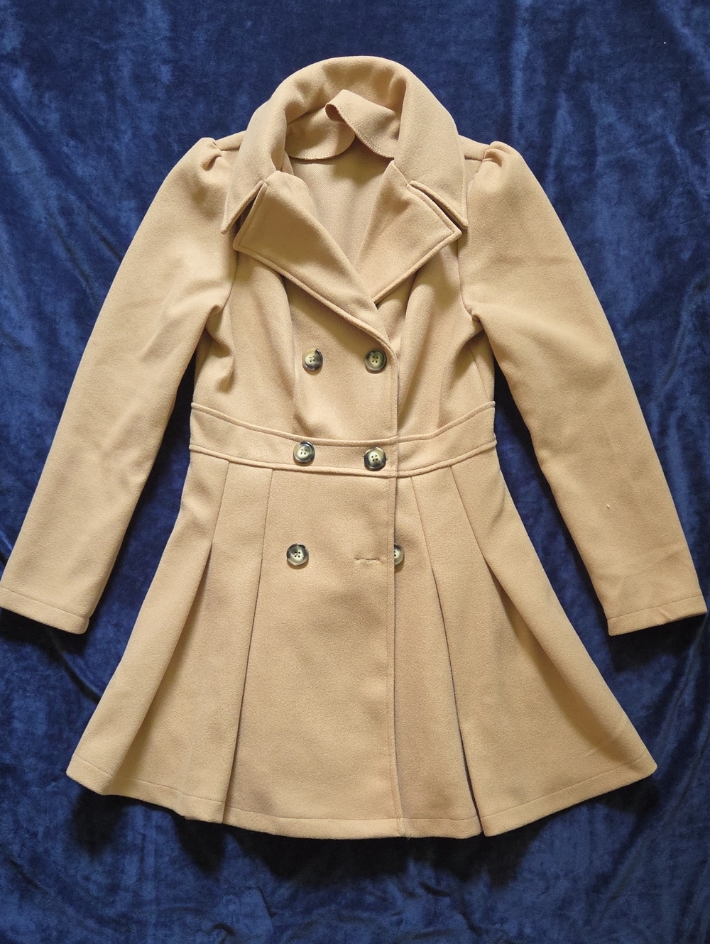 Womens Double-Breasted Fit & Flare Coat - Camel